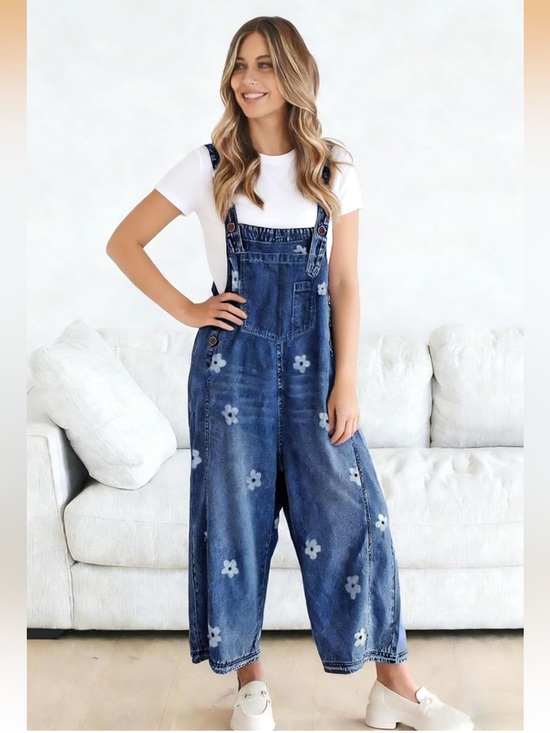 Amazon Pants - BNWT Floral Denim Wide Leg Overalls/Jumpsuit